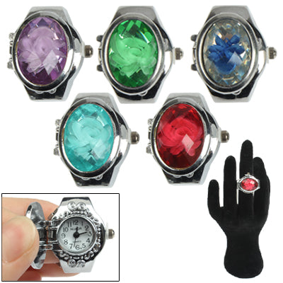 Mini Finger Ring Design Quartz Watch with Jewel Cover &Stretchy Band (Random Color Delivery)