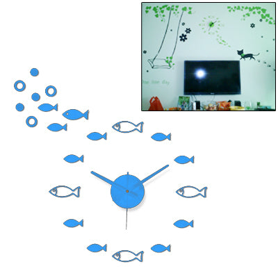 Novelty DIY Clock Modern Art Design Wall Clock Timepiece with Foam Fish Markers Home Decor(Blue)