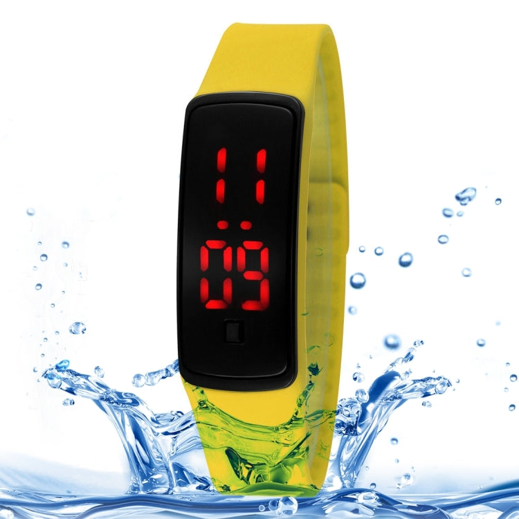 SHHORS 10ATM Waterproof Fashion Curved Surface LED Red Light Date Function Unisex Digital Watch with Silicone Band(Yellow)