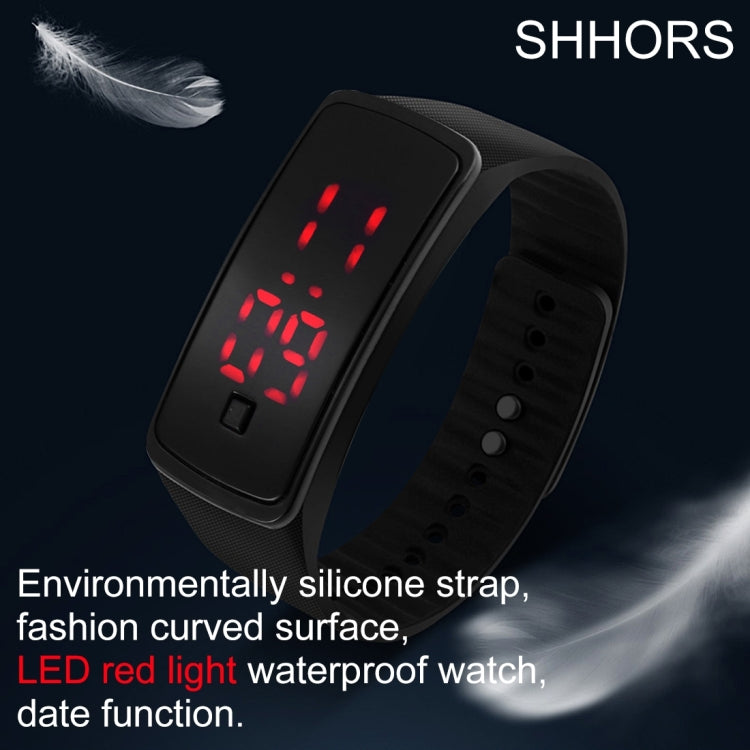 SHHORS 10ATM Waterproof Fashion Curved Surface LED Red Light Date Function Unisex Digital Watch with Silicone Band(Yellow)
