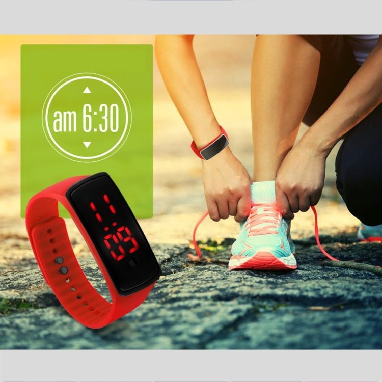 SHHORS 10ATM Waterproof Fashion Curved Surface LED Red Light Date Function Unisex Digital Watch with Silicone Band(Yellow)