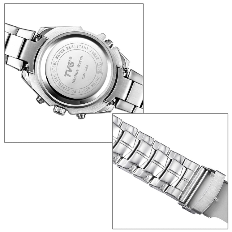 TVG Round Dial Hardlex Watch Window Luminous & Alarm & Week Display Function Quartz + Digital Double Movement Men Watch with Alloy Band