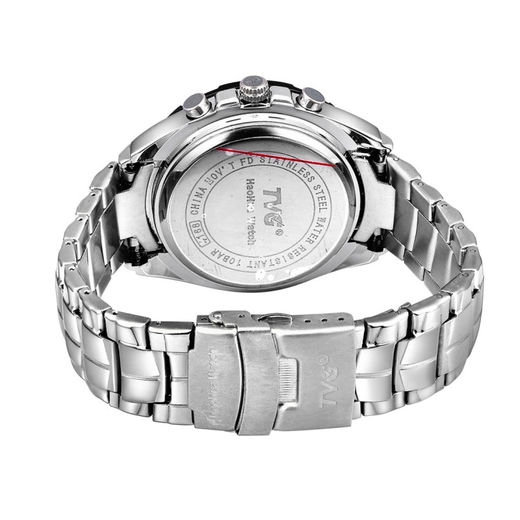 TVG Round Dial Hardlex Watch Window Luminous & Alarm & Week Display Function Quartz + Digital Double Movement Men Watch with Alloy Band