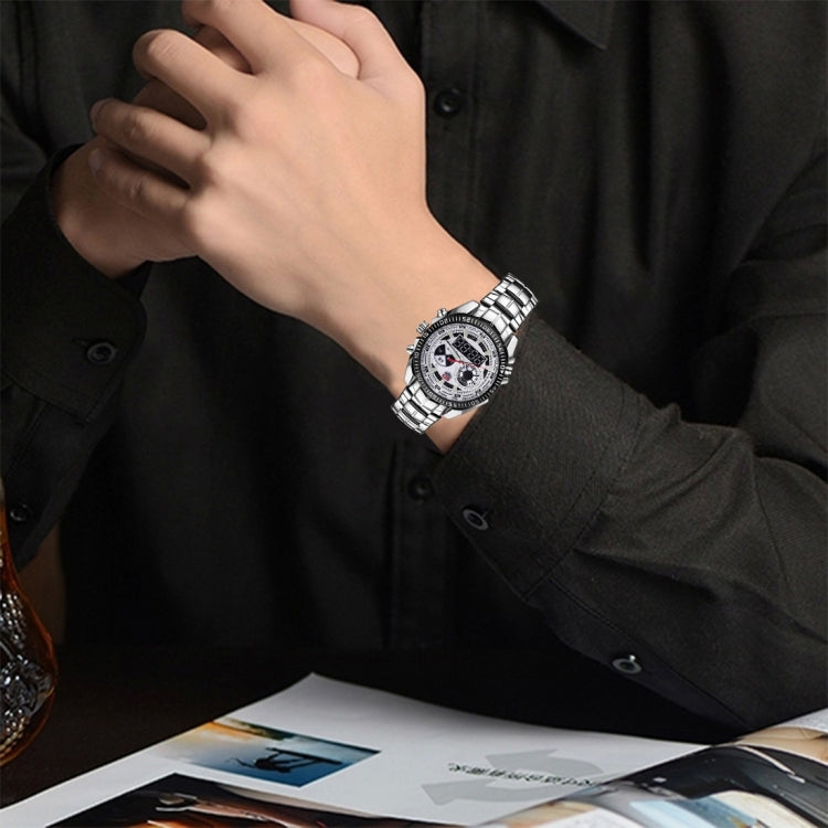 TVG Round Dial Hardlex Watch Window Luminous & Alarm & Week Display Function Quartz + Digital Double Movement Men Watch with Alloy Band