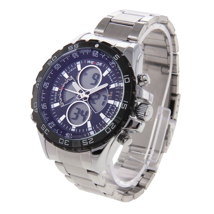 WEIDE WH1103 Digital LCD Dual Time Date Display Alarm Wristwatch 30m Waterproof Stainless Steel Strap Quartz Sport Watch for Men(Black)