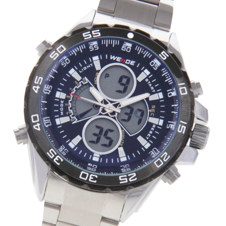 WEIDE WH1103 Digital LCD Dual Time Date Display Alarm Wristwatch 30m Waterproof Stainless Steel Strap Quartz Sport Watch for Men(Black)