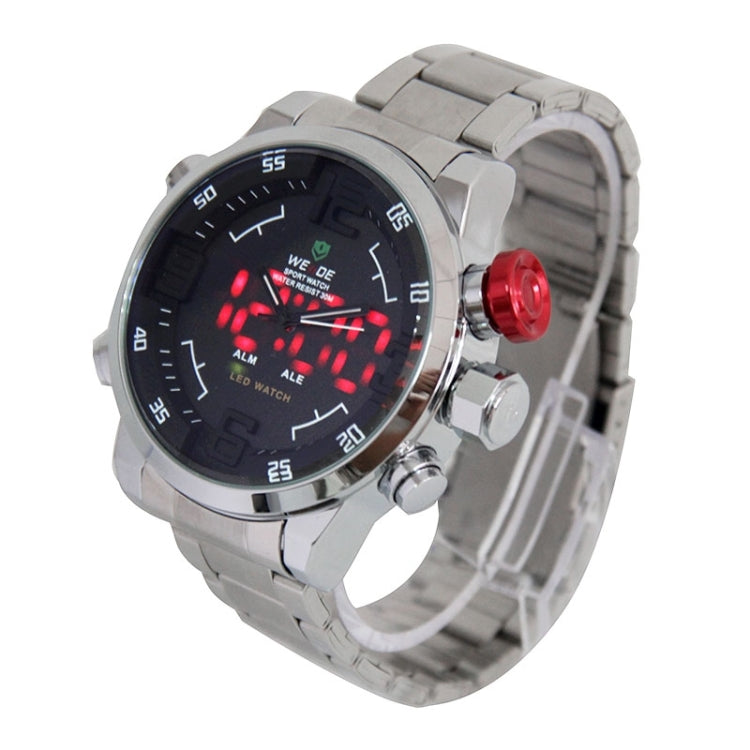 WEIDE WH2309 LED Time Date Display Alarm Wristwatch 30m Waterproof Stainless Steel Strap Quartz Sport Watch for Men