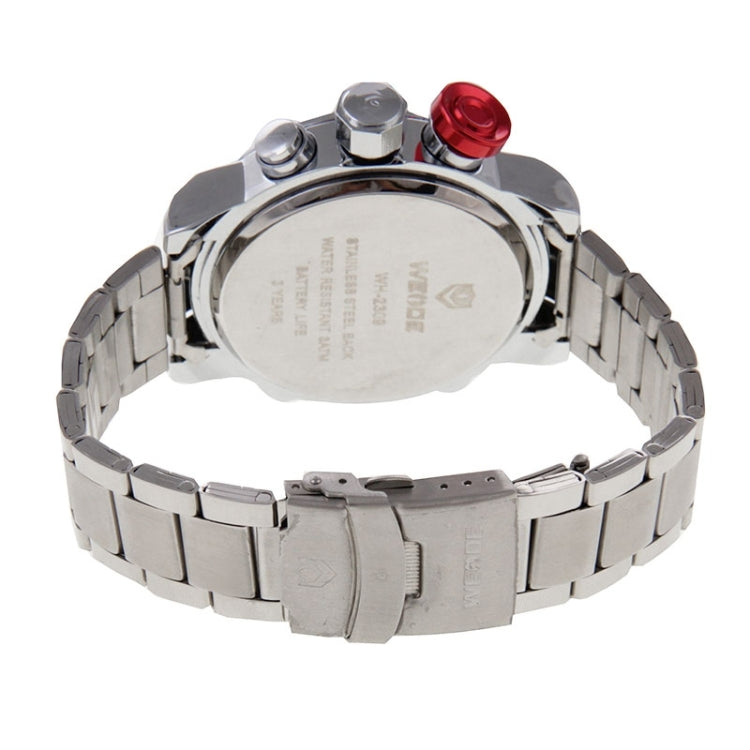 WEIDE WH2309 LED Time Date Display Alarm Wristwatch 30m Waterproof Stainless Steel Strap Quartz Sport Watch for Men