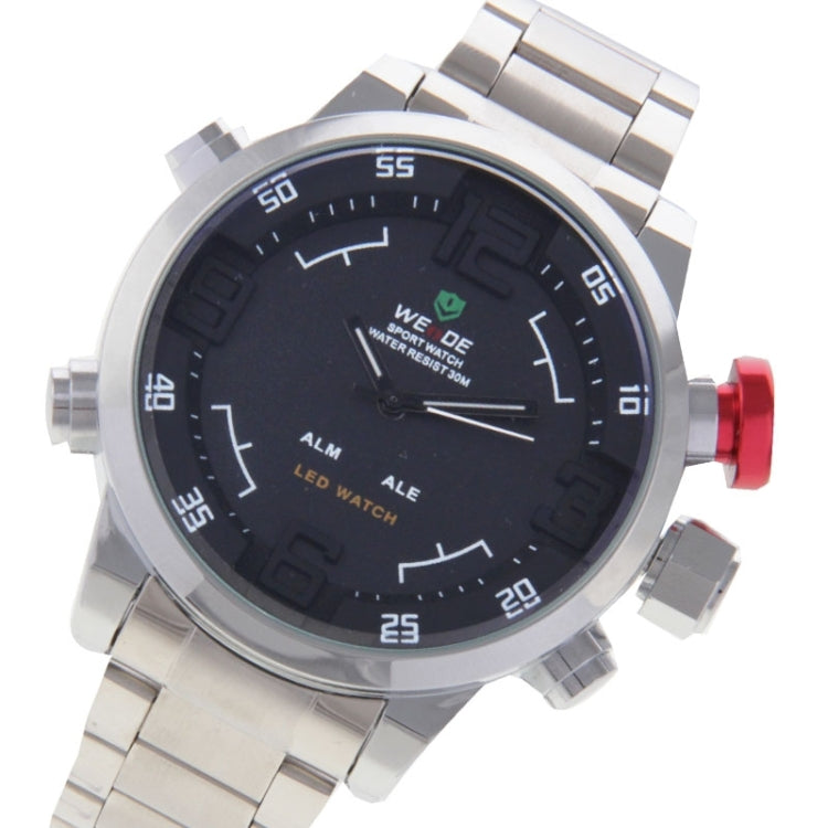 WEIDE WH2309 LED Time Date Display Alarm Wristwatch 30m Waterproof Stainless Steel Strap Quartz Sport Watch for Men