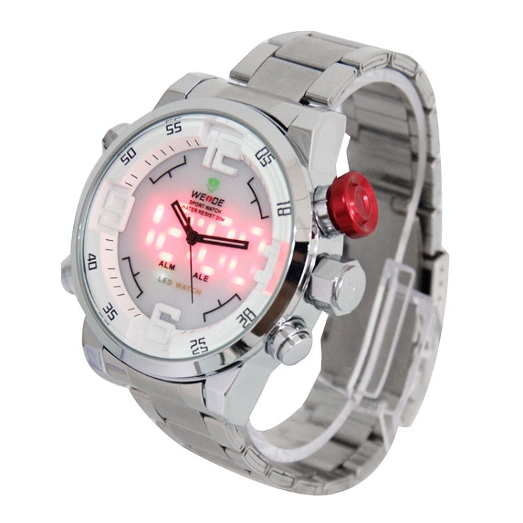WEIDE WH2309 LED Time Date Display Alarm Wristwatch 30m Waterproof Stainless Steel Strap Quartz Sport Watch for Men