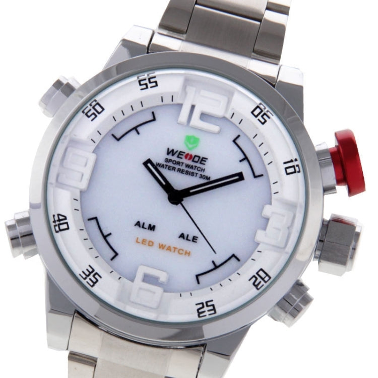 WEIDE WH2309 LED Time Date Display Alarm Wristwatch 30m Waterproof Stainless Steel Strap Quartz Sport Watch for Men