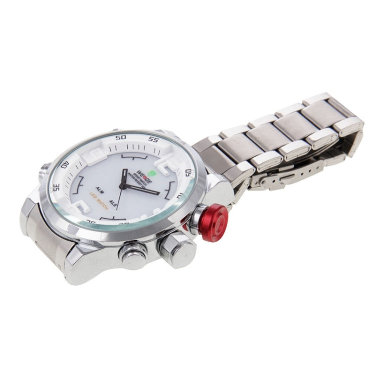 WEIDE WH2309 LED Time Date Display Alarm Wristwatch 30m Waterproof Stainless Steel Strap Quartz Sport Watch for Men