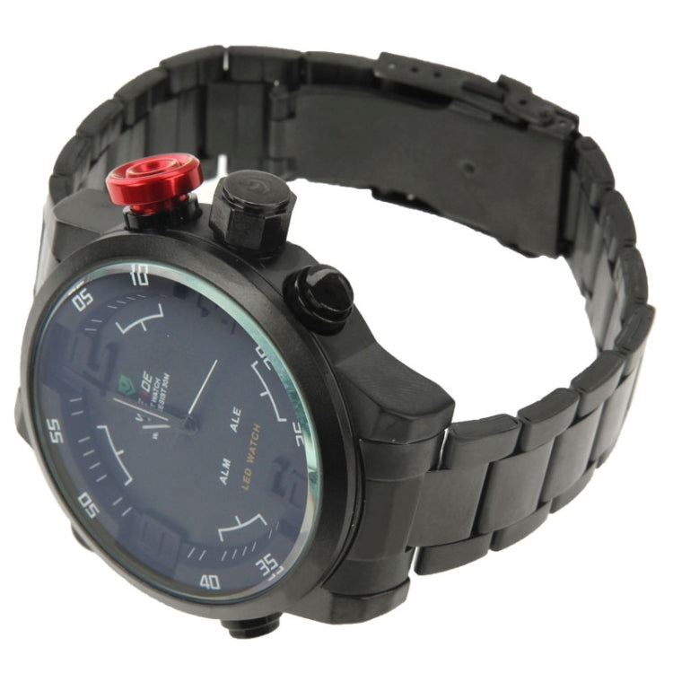 Men Style Metal Wrist Water Resist Sport Red LED Dual Display Watch