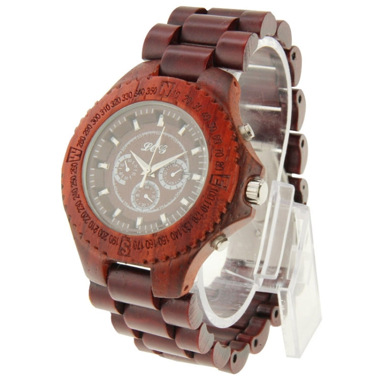 Men Dial Quartz Watch Red Metallic Wood Watchband with Date