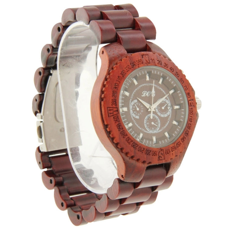 Men Dial Quartz Watch Red Metallic Wood Watchband with Date