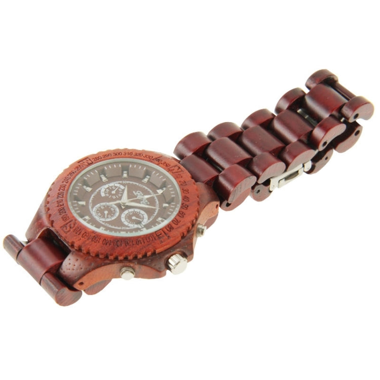 Men Dial Quartz Watch Red Metallic Wood Watchband with Date
