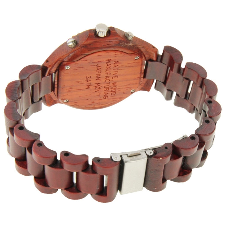 Men Dial Quartz Watch Red Metallic Wood Watchband with Date