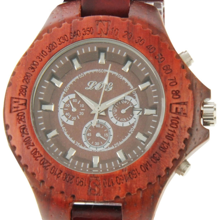 Men Dial Quartz Watch Red Metallic Wood Watchband with Date