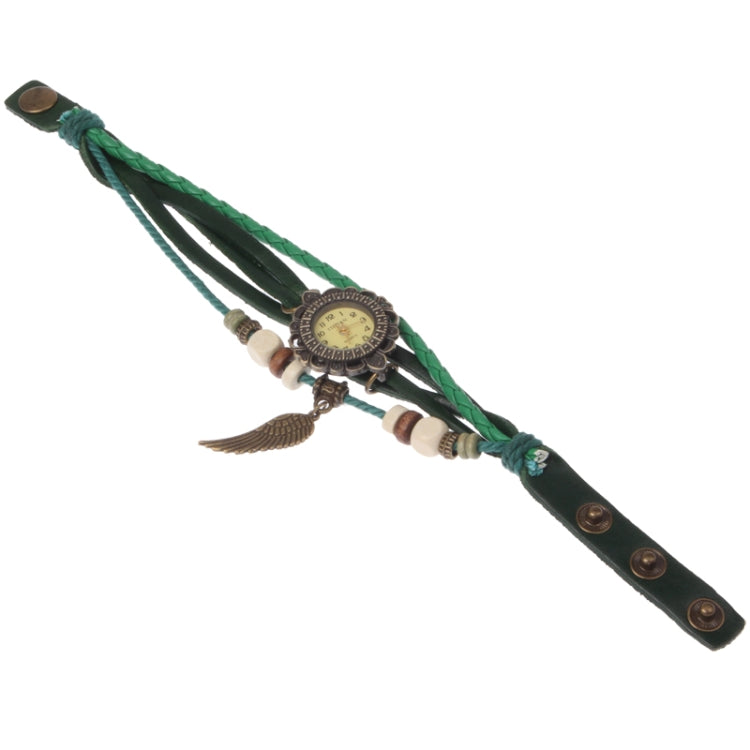 Retro Quartz Watch Wrist Watch with PU Leather Strap & Wing Style Pendant (Green)
