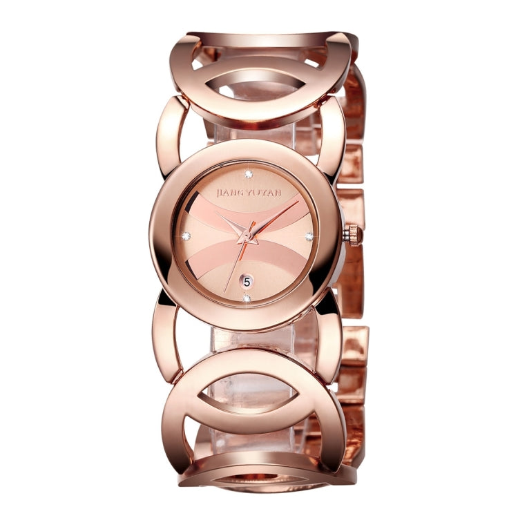 JIANGYUYAN 3808 Fashionable and Elegant Rhinestone Scale Quartz Wrist Watch with Hollowed-out Alloy Band and Jewelry Bracelet Clasp for Women