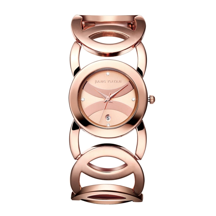 JIANGYUYAN 3808 Fashionable and Elegant Rhinestone Scale Quartz Wrist Watch with Hollowed-out Alloy Band and Jewelry Bracelet Clasp for Women