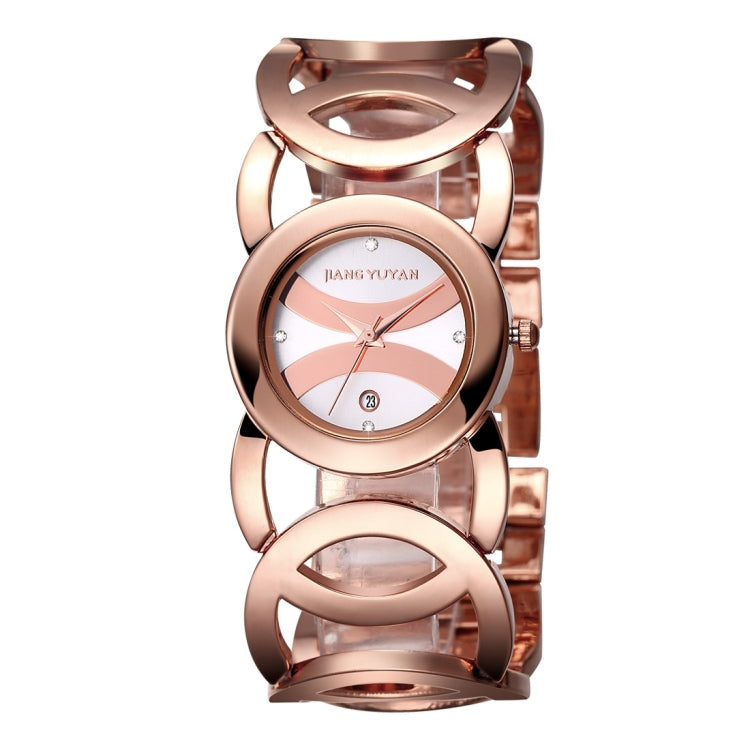 JIANGYUYAN 3808 Fashionable and Elegant Rhinestone Scale Quartz Wrist Watch with Hollowed-out Alloy Band and Jewelry Bracelet Clasp for Women