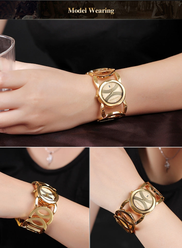 JIANGYUYAN 3808 Fashionable and Elegant Rhinestone Scale Quartz Wrist Watch with Hollowed-out Alloy Band and Jewelry Bracelet Clasp for Women