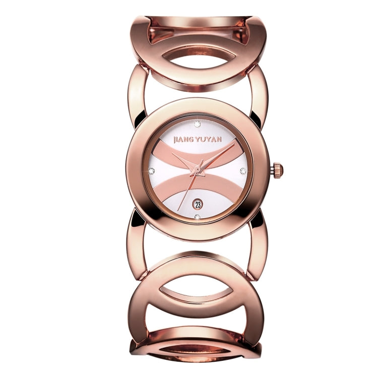 JIANGYUYAN 3808 Fashionable and Elegant Rhinestone Scale Quartz Wrist Watch with Hollowed-out Alloy Band and Jewelry Bracelet Clasp for Women