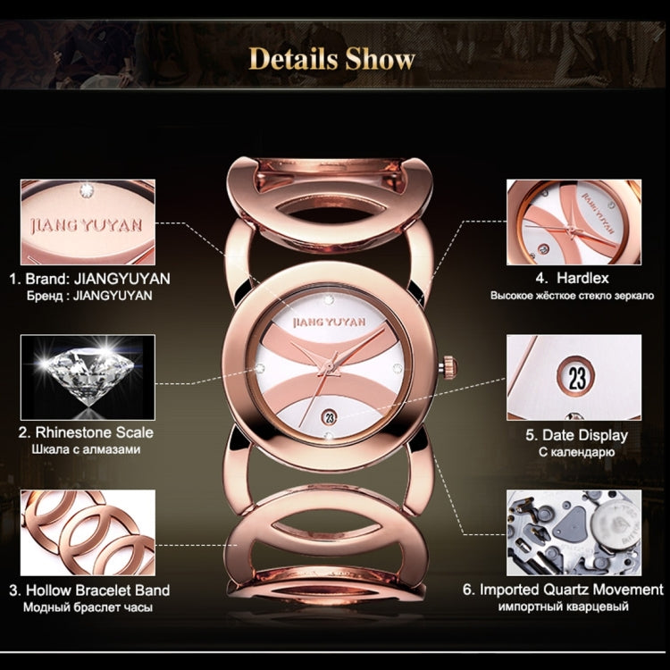 JIANGYUYAN 3808 Fashionable and Elegant Rhinestone Scale Quartz Wrist Watch with Hollowed-out Alloy Band and Jewelry Bracelet Clasp for Women