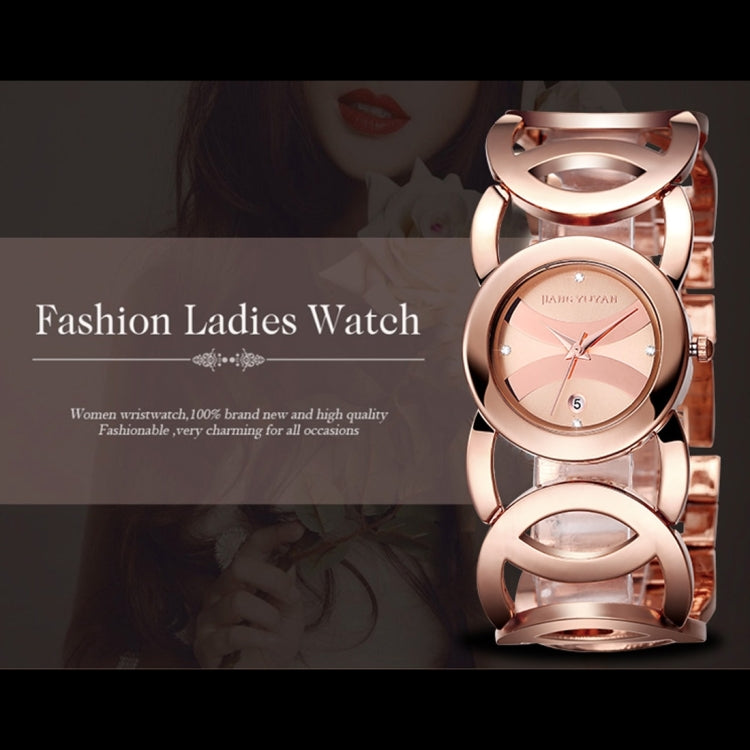 JIANGYUYAN 3808 Fashionable and Elegant Rhinestone Scale Quartz Wrist Watch with Hollowed-out Alloy Band and Jewelry Bracelet Clasp for Women
