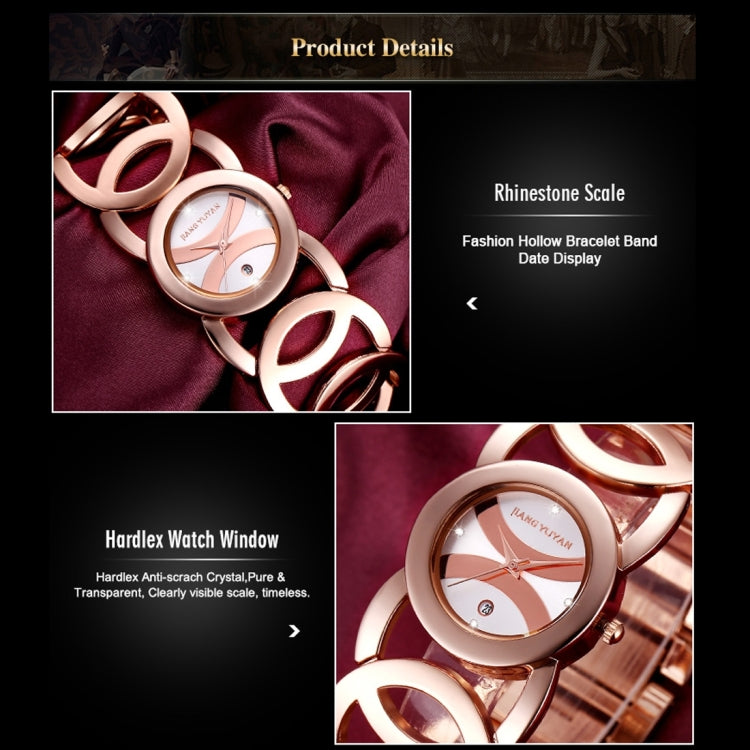 JIANGYUYAN 3808 Fashionable and Elegant Rhinestone Scale Quartz Wrist Watch with Hollowed-out Alloy Band and Jewelry Bracelet Clasp for Women