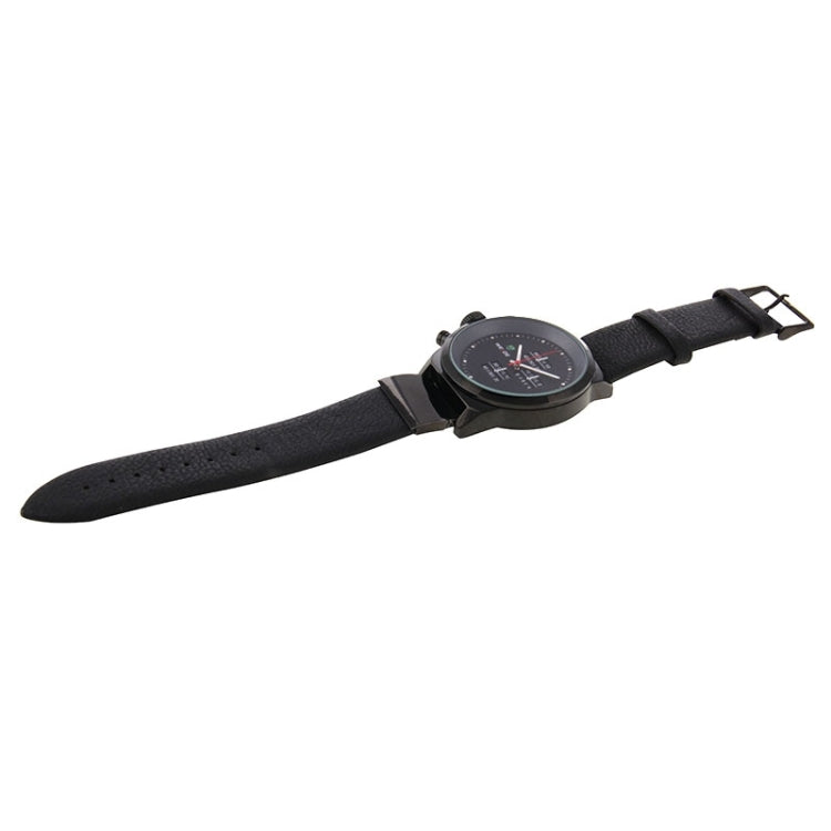 WEIDE WH3305 Pointer Type Display Wristwatch 30m Waterproof Leather Strap Quartz Sport Watch for Men(Black)