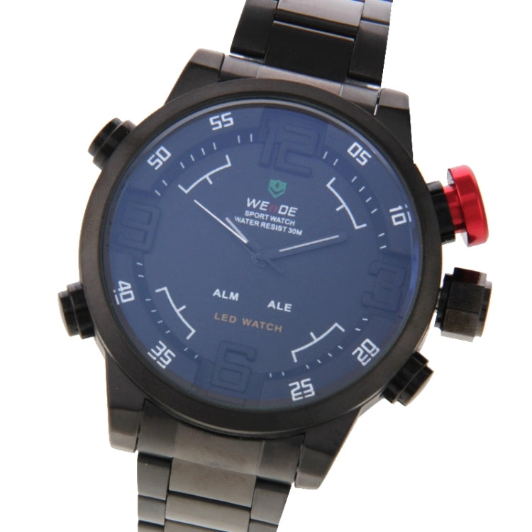 WEIDE WH2309 LED Time Date Display Alarm Wristwatch 30m Waterproof Stainless Steel Strap Quartz Sport Watch for Men
