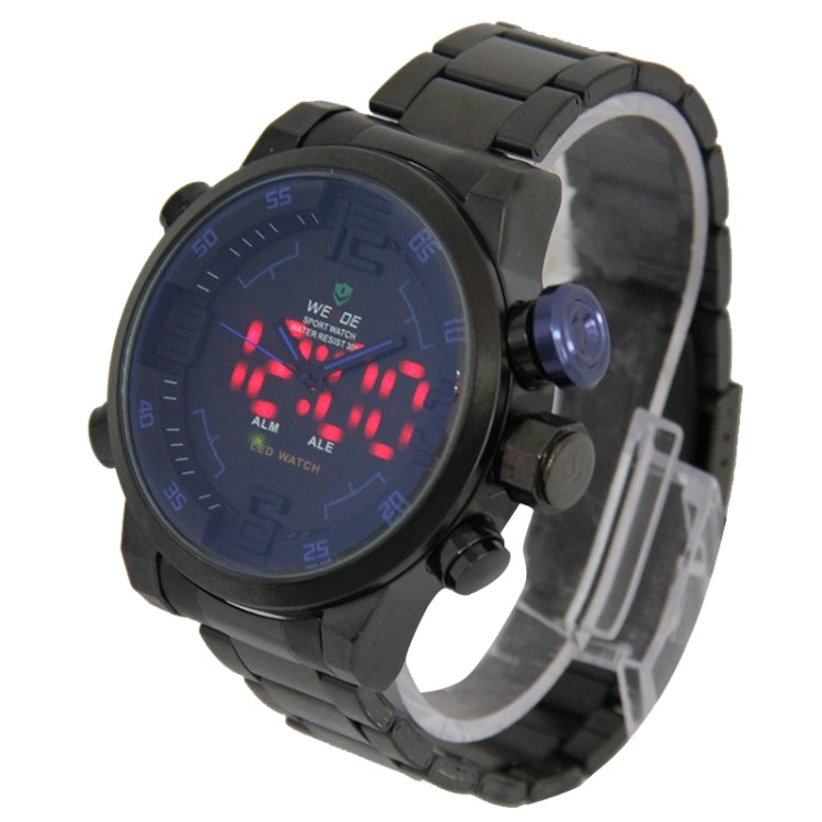 WEIDE WH2309 LED Time Date Display Alarm Wristwatch 30m Waterproof Stainless Steel Strap Quartz Sport Watch for Men