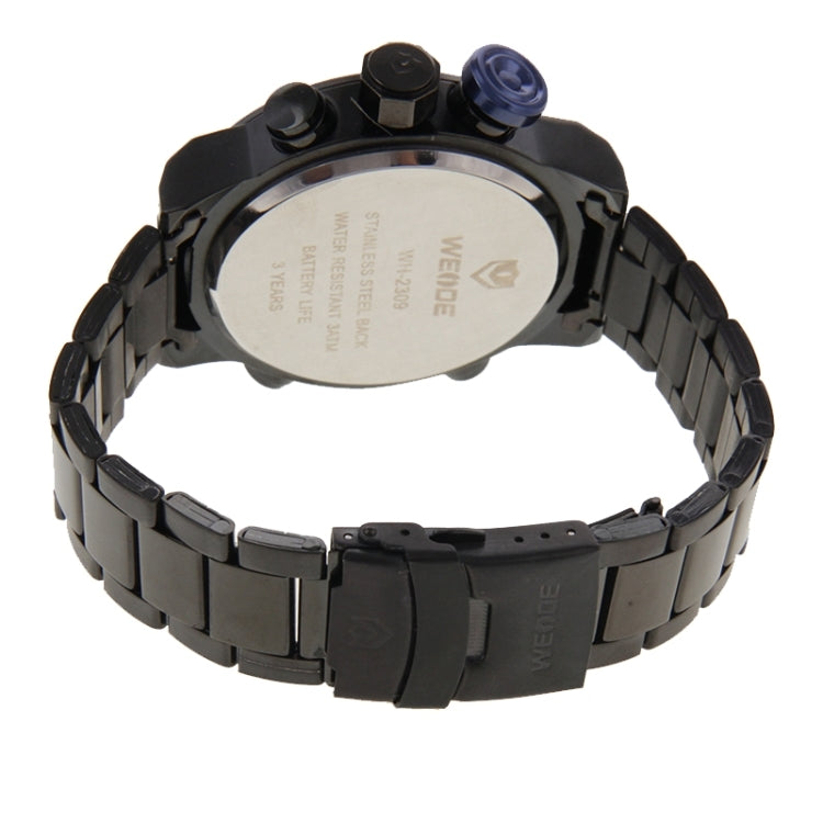 WEIDE WH2309 LED Time Date Display Alarm Wristwatch 30m Waterproof Stainless Steel Strap Quartz Sport Watch for Men
