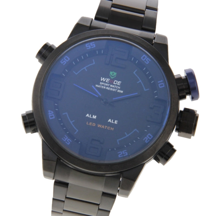 WEIDE WH2309 LED Time Date Display Alarm Wristwatch 30m Waterproof Stainless Steel Strap Quartz Sport Watch for Men