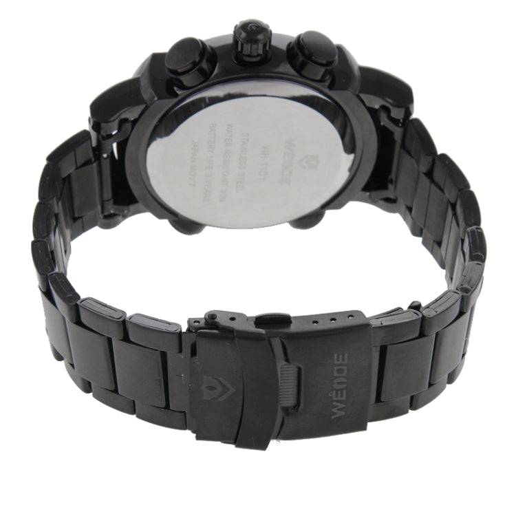 WEIDE WH1101 LED Time Date Display Alarm Wristwatch 30m Waterproof Stainless Steel Strap Quartz Sport Watch for Men(Black)