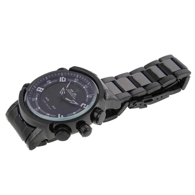 WEIDE WH1101 LED Time Date Display Alarm Wristwatch 30m Waterproof Stainless Steel Strap Quartz Sport Watch for Men(Black)