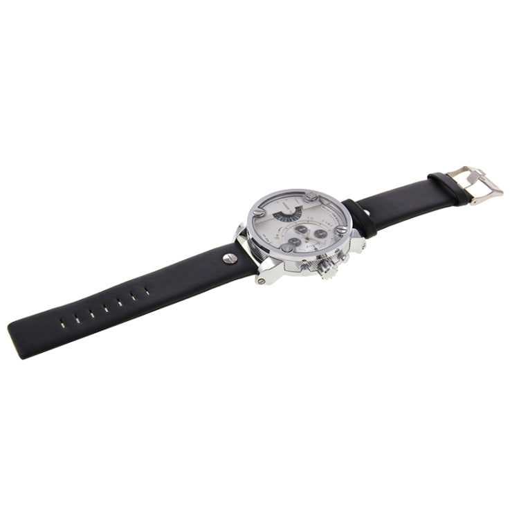 WEIDE WH3301 Calendar Display 3 Decoration Dials Oversized Wristwatch 30m Waterproof Leather Strap Quartz Sport Watch for Men(Silver)