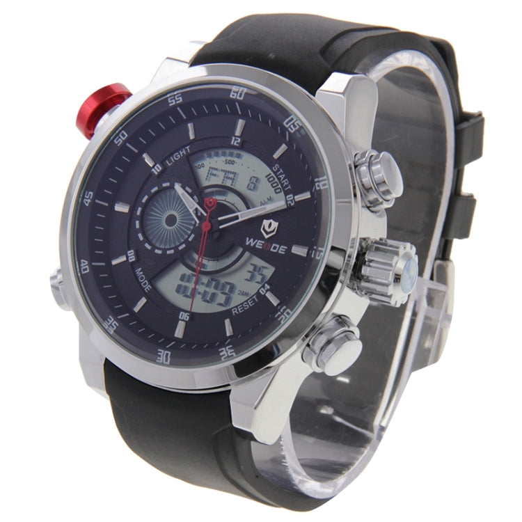 WEIDE WH3401 Digital LCD Dual Time Date Display Alarm Wristwatch 30m Waterproof Rubber Strap Quartz Sport Watch for Men(Silver)