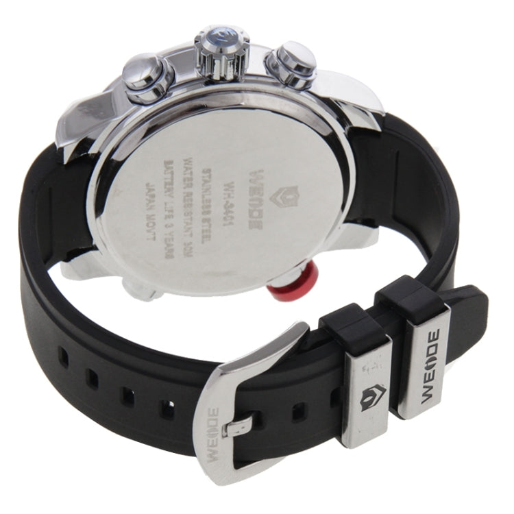 WEIDE WH3401 Digital LCD Dual Time Date Display Alarm Wristwatch 30m Waterproof Rubber Strap Quartz Sport Watch for Men(Silver)