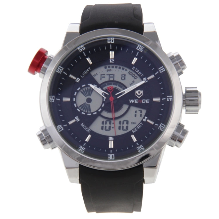 WEIDE WH3401 Digital LCD Dual Time Date Display Alarm Wristwatch 30m Waterproof Rubber Strap Quartz Sport Watch for Men(Silver)