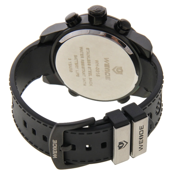 WEIDE WH3315 Digital LCD Dual Time Date Display Wristwatch 30m Waterproof PU Rubber Strap Quartz Sport Watch for Men
