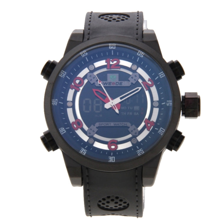 WEIDE WH3315 Digital LCD Dual Time Date Display Wristwatch 30m Waterproof PU Rubber Strap Quartz Sport Watch for Men