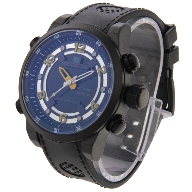 WEIDE WH3315 Digital LCD Dual Time Date Display Wristwatch 30m Waterproof PU Rubber Strap Quartz Sport Watch for Men