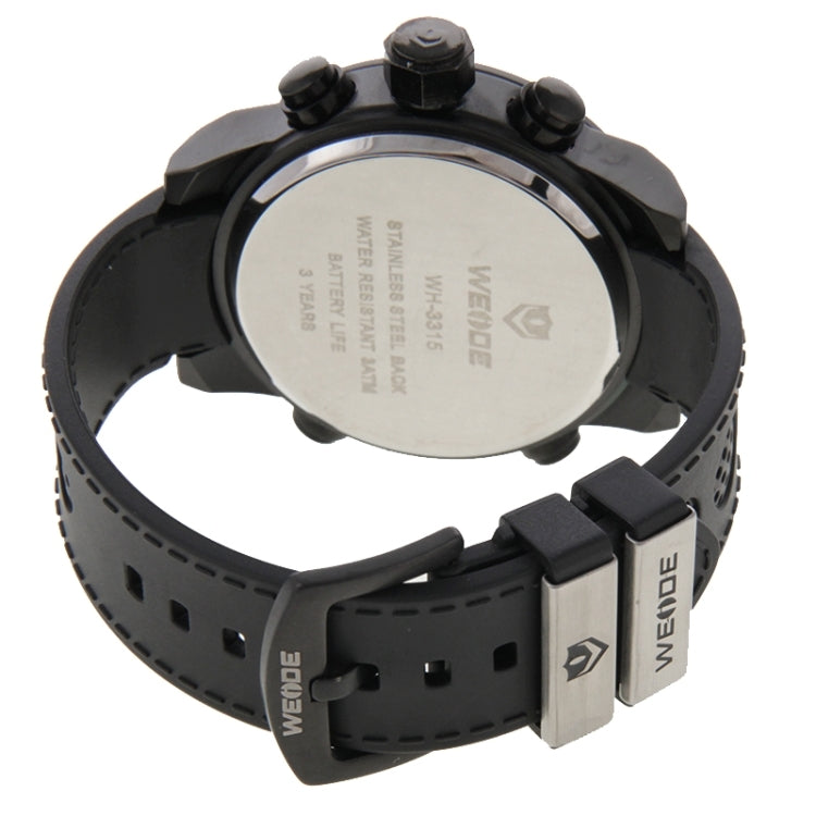 WEIDE WH3315 Digital LCD Dual Time Date Display Wristwatch 30m Waterproof PU Rubber Strap Quartz Sport Watch for Men