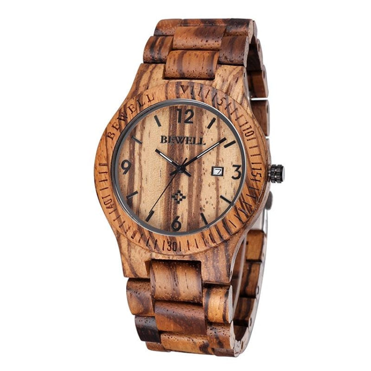 BEWELL 2538 Calendar Display Unique Zebra Maple Men Quartz Watch with Maple Band(Coffee)