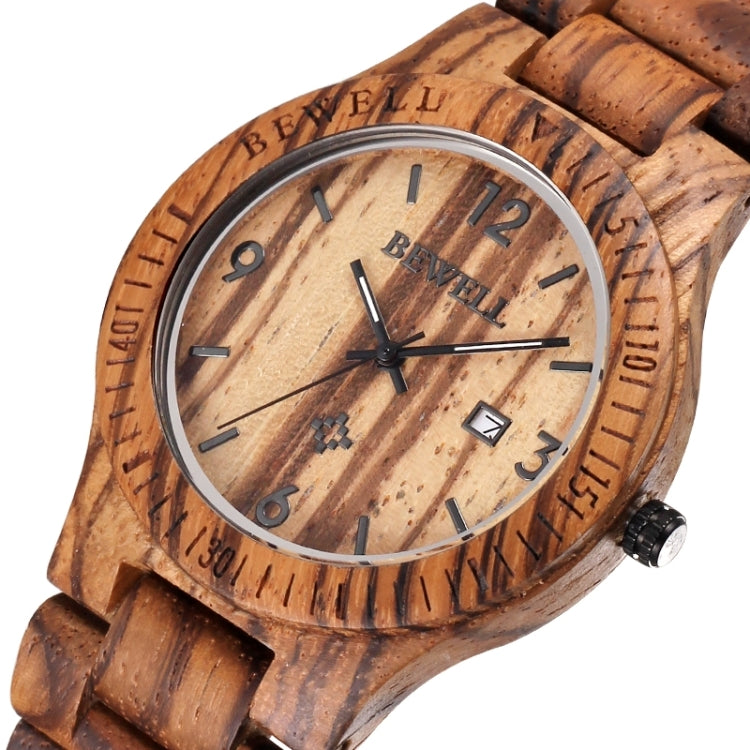 BEWELL 2538 Calendar Display Unique Zebra Maple Men Quartz Watch with Maple Band(Coffee)