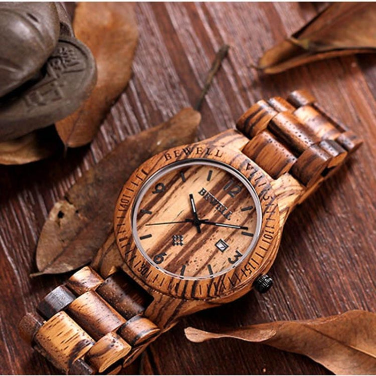 BEWELL 2538 Calendar Display Unique Zebra Maple Men Quartz Watch with Maple Band(Coffee)
