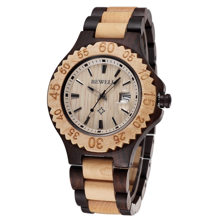 BEWELL 2541 Calendar Display Gear Case Design Sanders Men Quartz Watch with Maple Band(White)